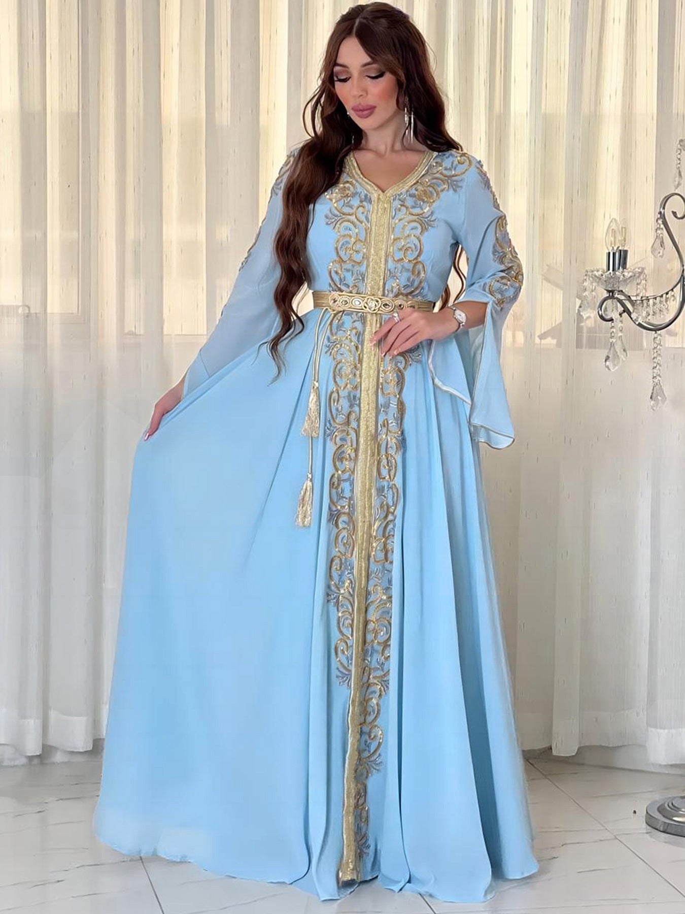 Robe Longue Élégante en Satin avec Ceinture