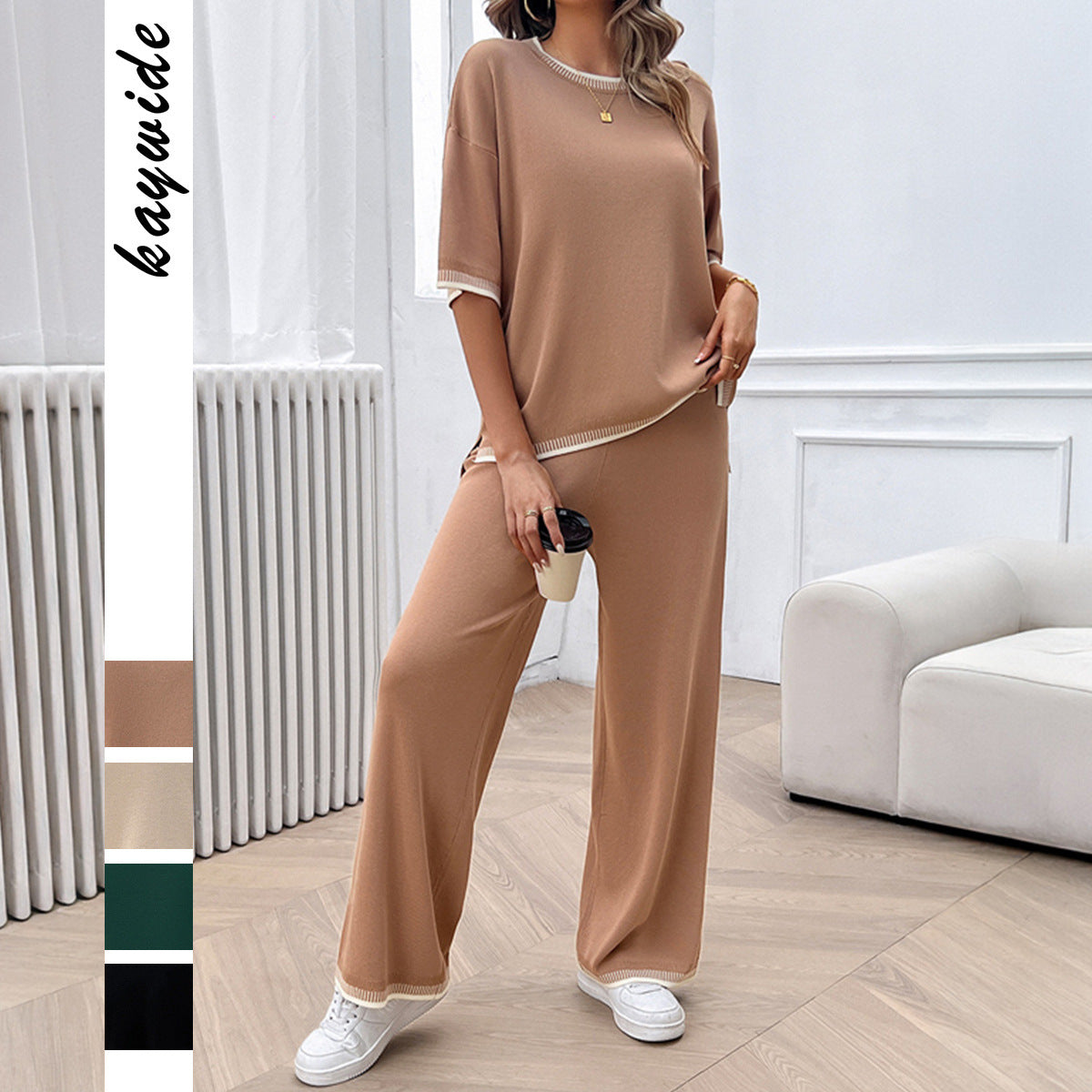Ensemble Décontracté Femme 2 Pièces – Haut Manche Courte + Pantalon Large