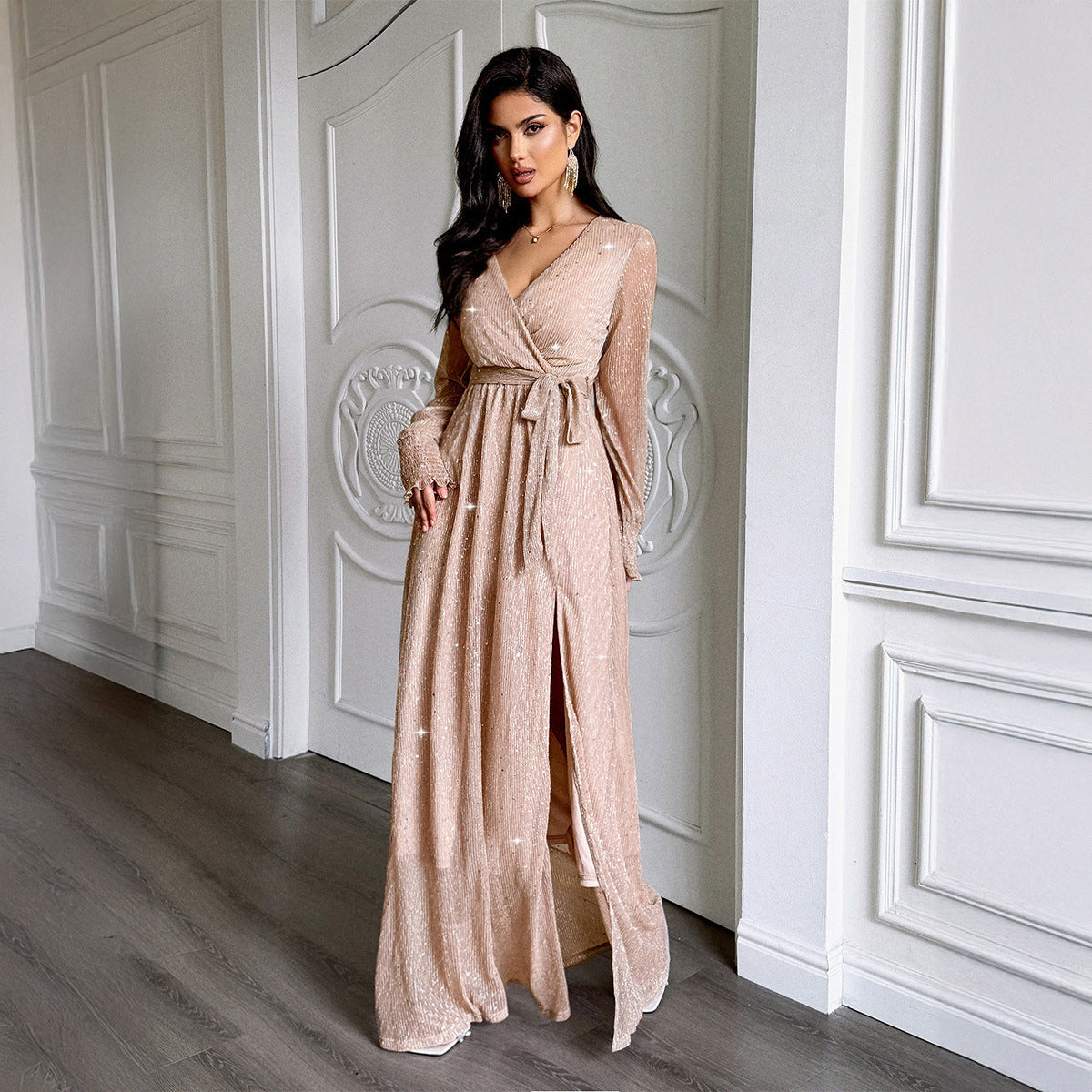 Robe de Soirée Longue à Sequins – Élégance & Glamour