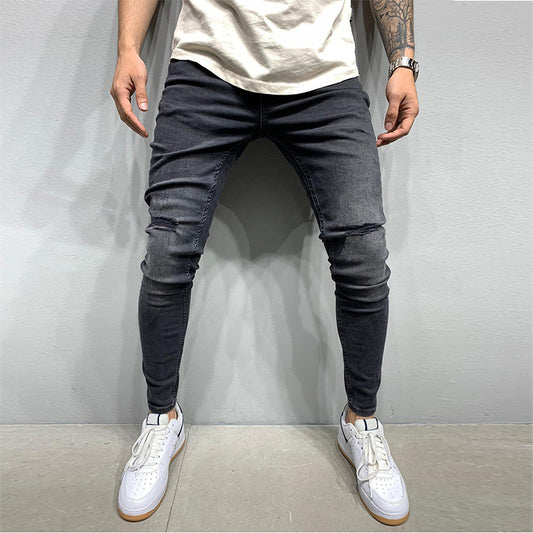 Jean Skinny Fit Homme – Noir Délavé avec Détails Usés