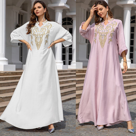 Robe Longue Brodée Femme Musulmane – Style Oriental Chic – Tenue Élégante pour Occasions & Cérémonies