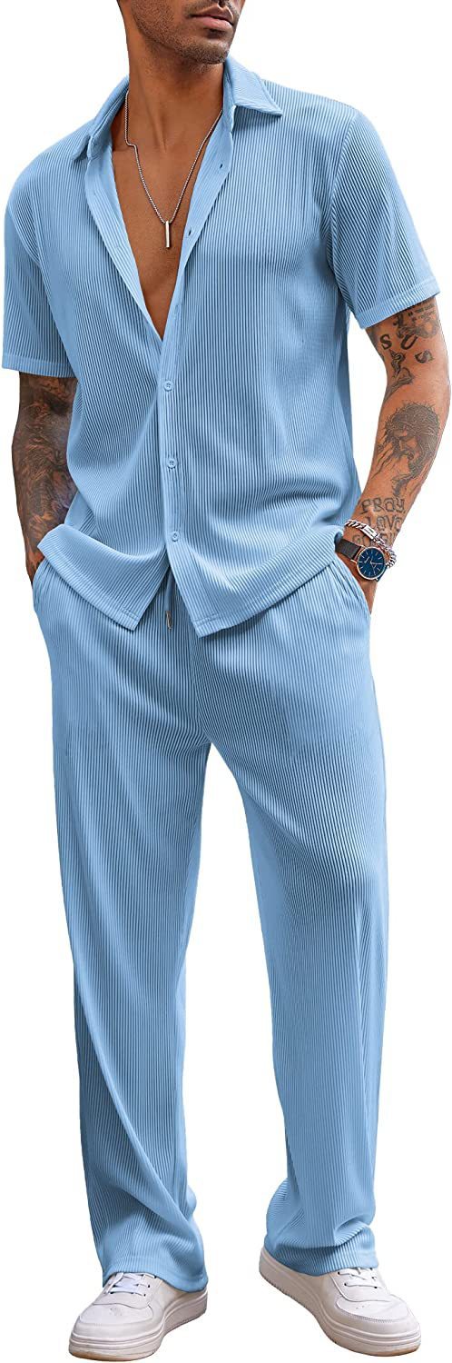 Ensemble Homme 2 Pièces – Chemise Oversize & Pantalon Plissé – Look Tendance Décontracté