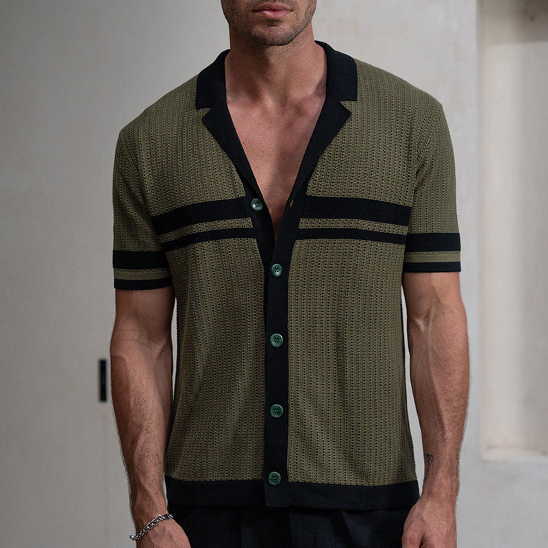 Chemise Homme à Col Cubain – Style Rétro Rayé – Chic Décontracté Été