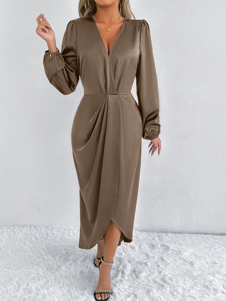 Robe Drapée Élégance Satinée – Rose Fuchsia