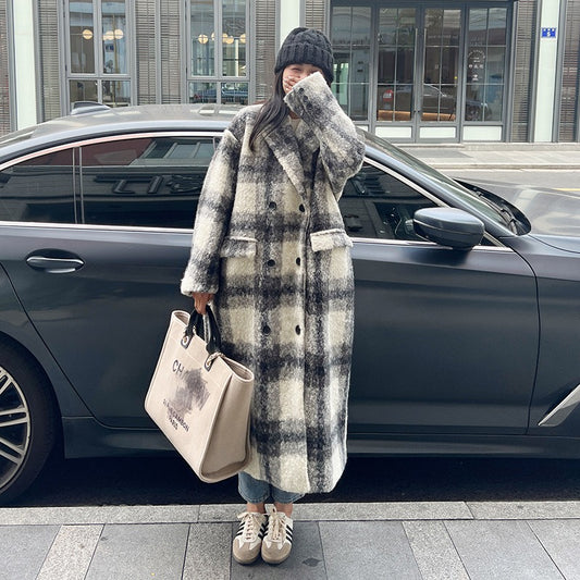 Manteau Long en Carreaux pour Femme