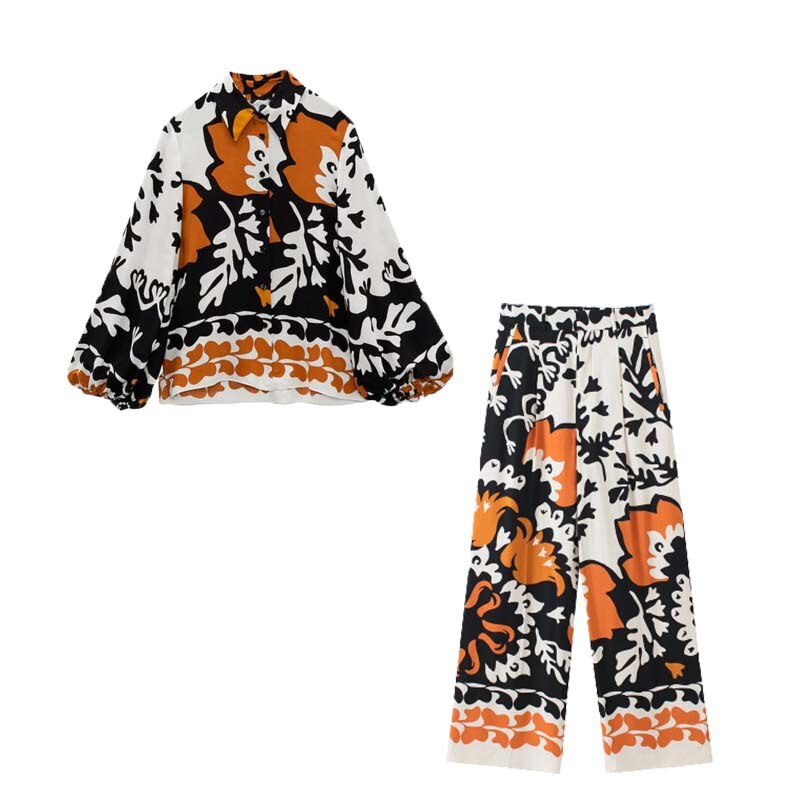 Ensemble Femme 2 Pièces Imprimé Chic – Chemise Fluide + Pantalon Large Style Artwear