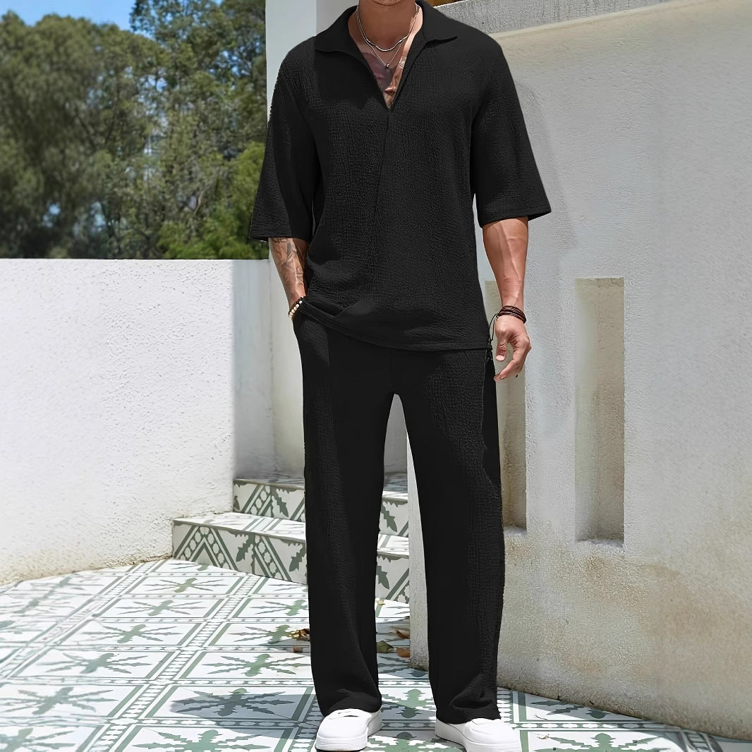 Ensemble 2 pièces Homme – Tissu gaufré chic & léger | Look vacances & urbain