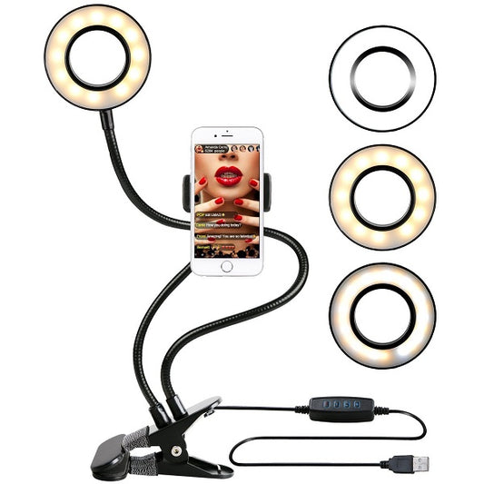 Anneau LED avec Support Téléphone – 3 Modes Lumière – USB & Flexible