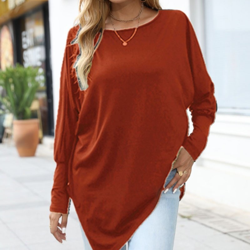 Top femme oversize asymétrique manches longues – Confort fluide & look moderne