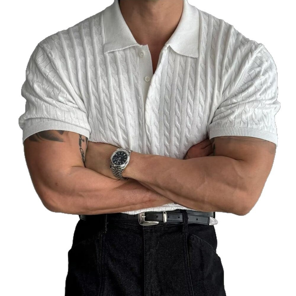 Polo en maille torsadée blanc – Élégance masculine