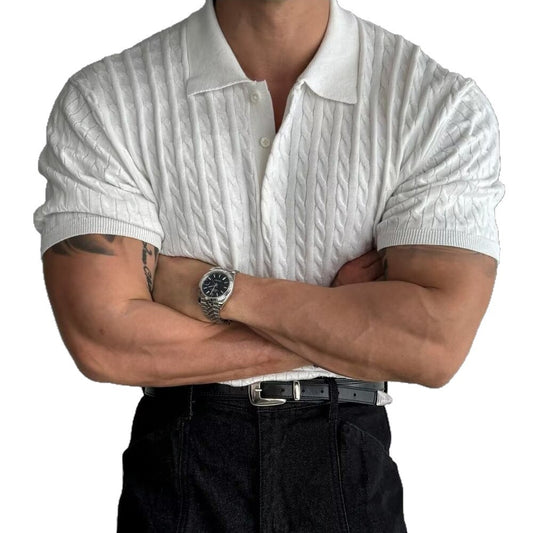 Polo en maille torsadée blanc – Élégance masculine