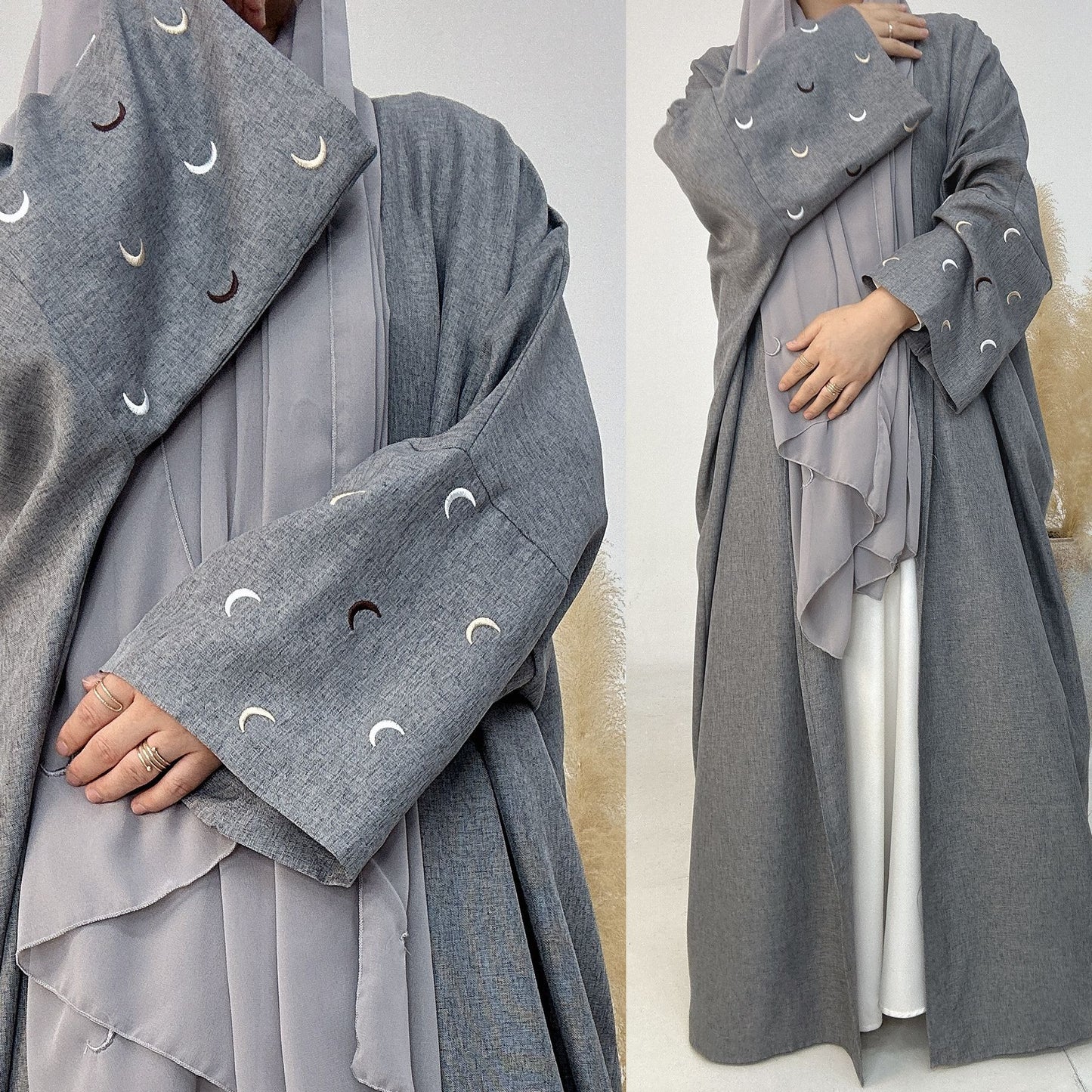 Abaya “Luna Minimal” – Élégance épurée & Détail céleste Elegant Cardigan Robe
