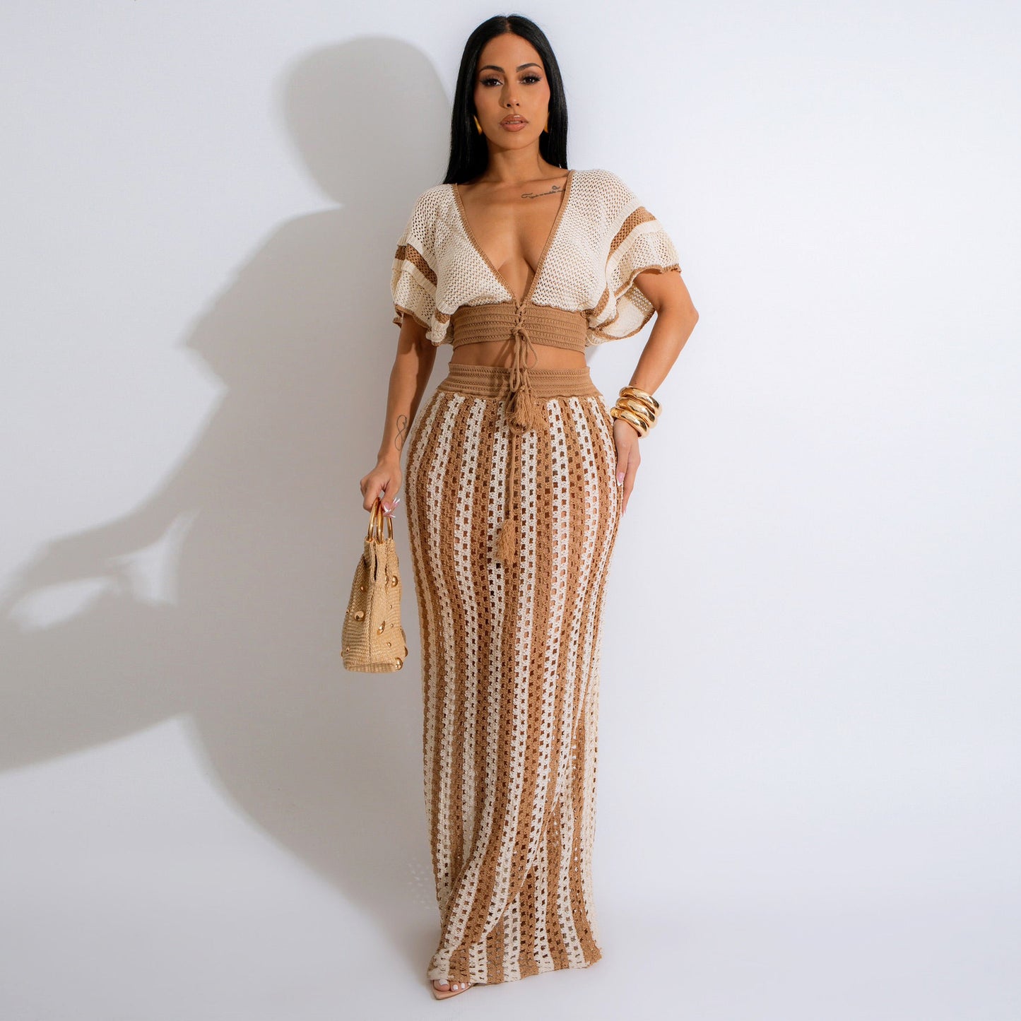 Ensemble crochet 2 pièces rose et blanc – Glam & vacances