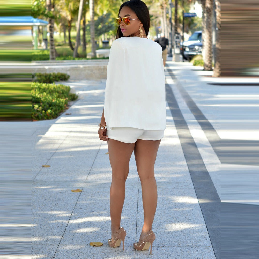 Veste cape femme chic – Blazer blanc sans manches style épaule ouverte