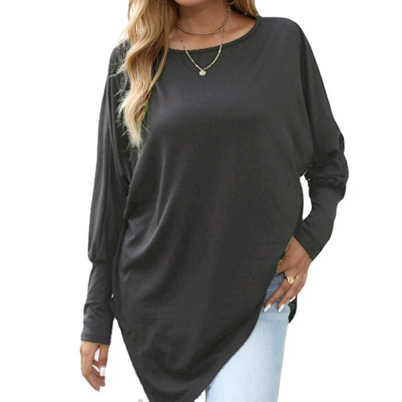 Top femme oversize asymétrique manches longues – Confort fluide & look moderne