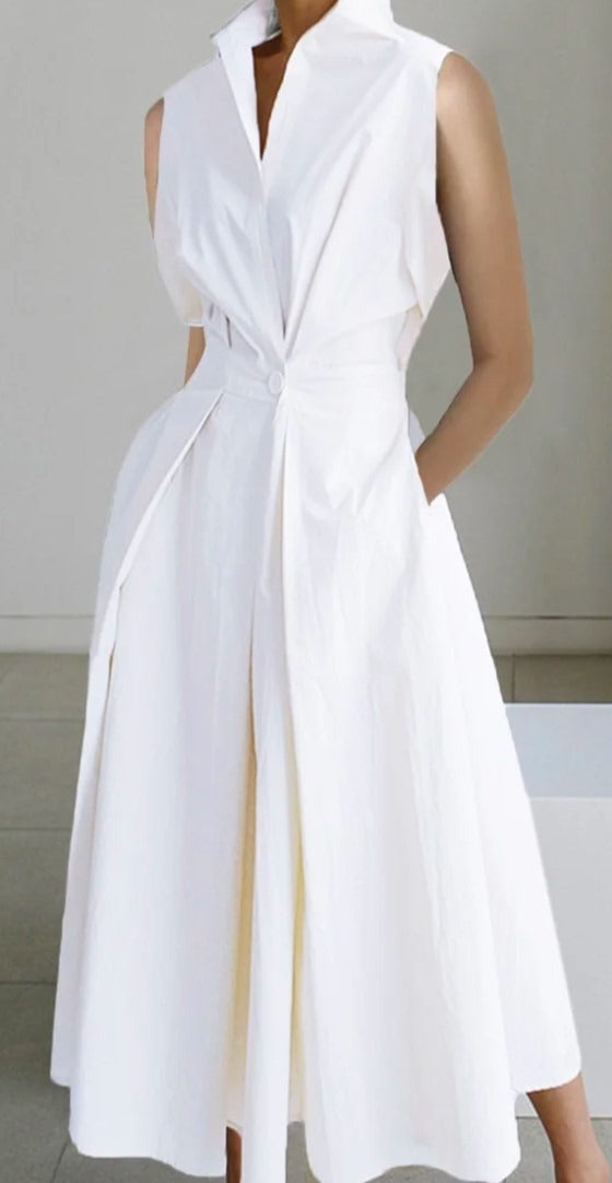 Robe Midi Élégante Sans Manches – Style Minimaliste et Raffiné