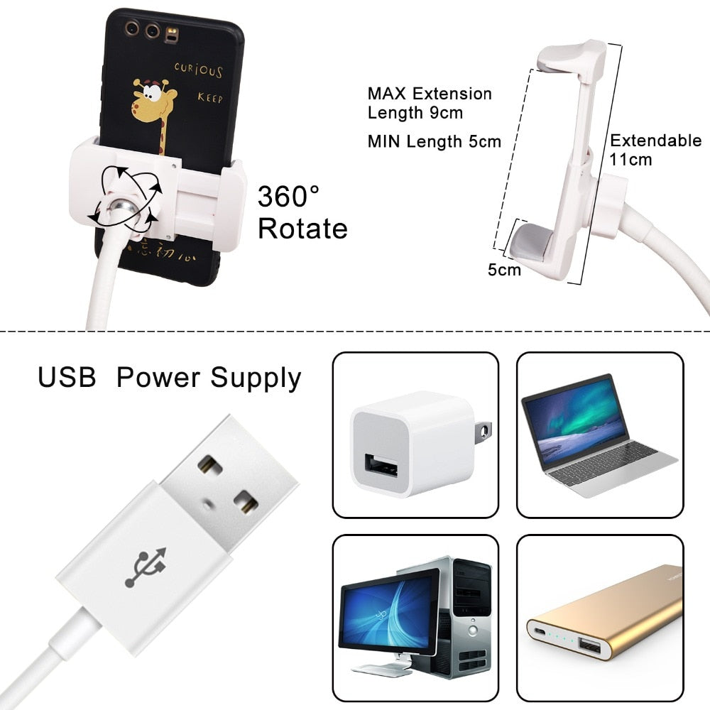 Anneau LED avec Support Téléphone – 3 Modes Lumière – USB & Flexible