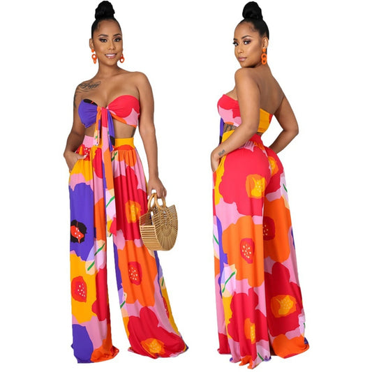 Ensemble Bustier & Pantalon Fluide “Flower Vibe” – Style Vacances Luxe & Chic