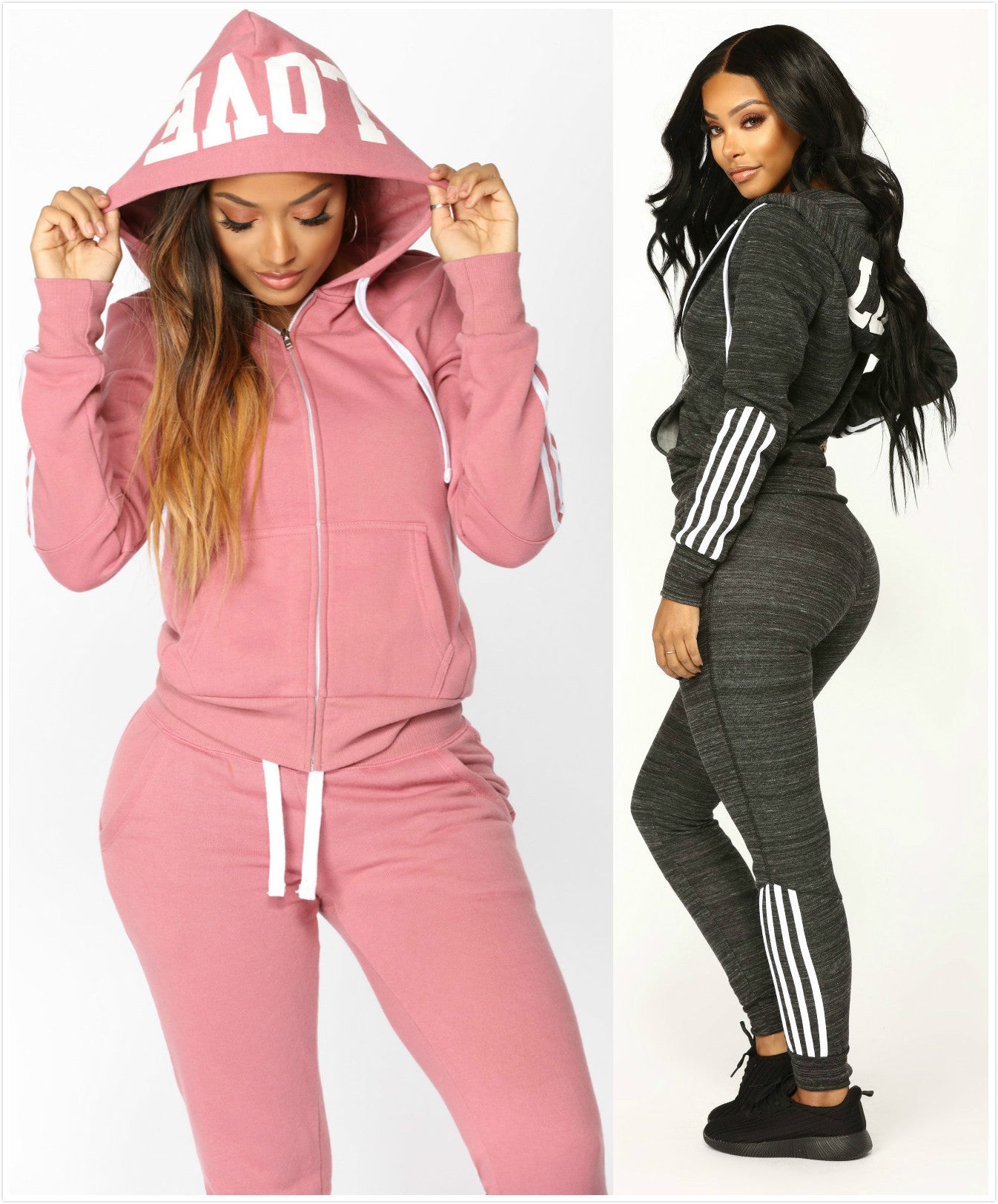 Ensemble Femme Luxe Streetwear – Jogging 2 Pièces avec Capuche & Rayures