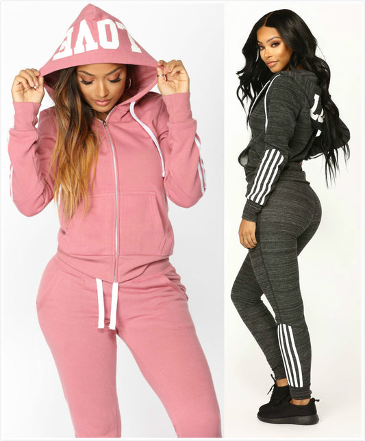 Ensemble Femme Luxe Streetwear – Jogging 2 Pièces avec Capuche & Rayures