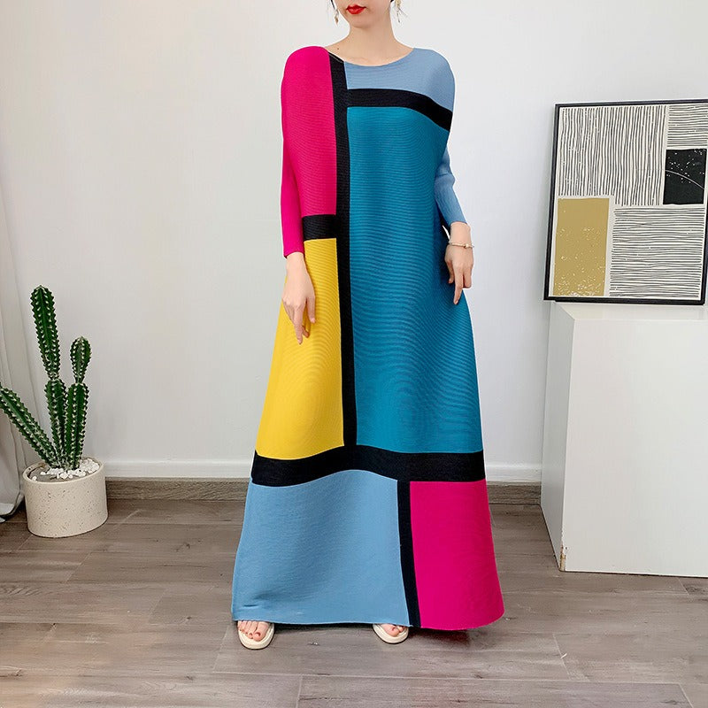 Robe Longue Femme Color Block – Élégance Audacieuse et Ultra-Confort