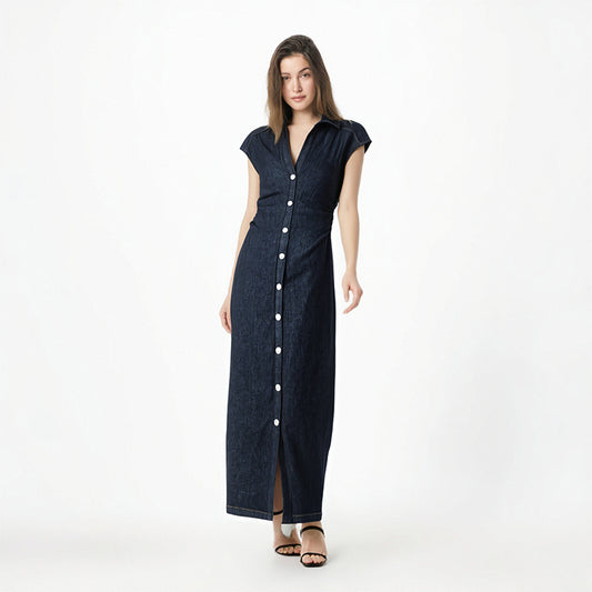 Robe Longue en Jean avec Boutons – Élégance Casual
