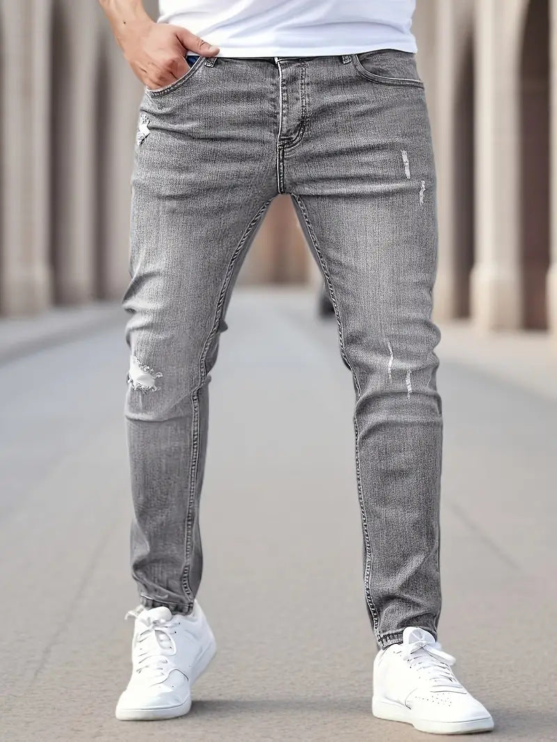 Jean slim homme déchiré léger – Style urbain casual chic, 3 couleurs