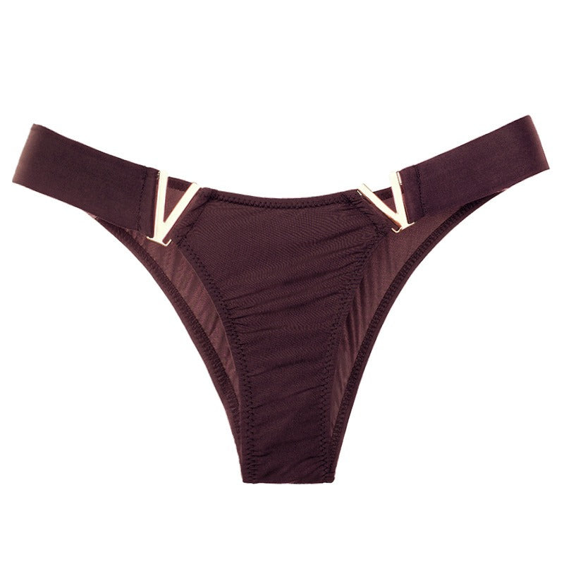 Lot de 3 strings femme – Coupe taille basse, empiècements dorés "V", couleurs variées