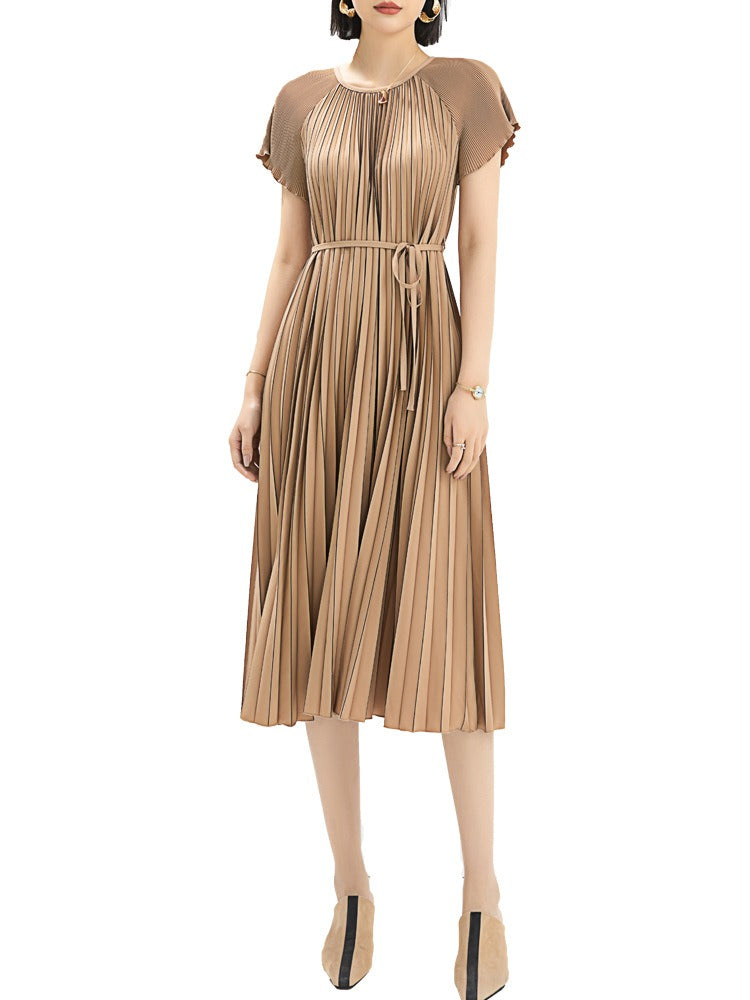Robe plissée “Camel Élégance” – Style chic & fluide