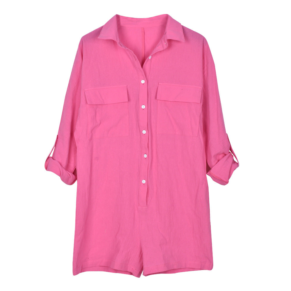 Combinaison Chemise Femme Été – Boutonnée, Ceinturée, Manches Courtes, Style Décontracté Chic