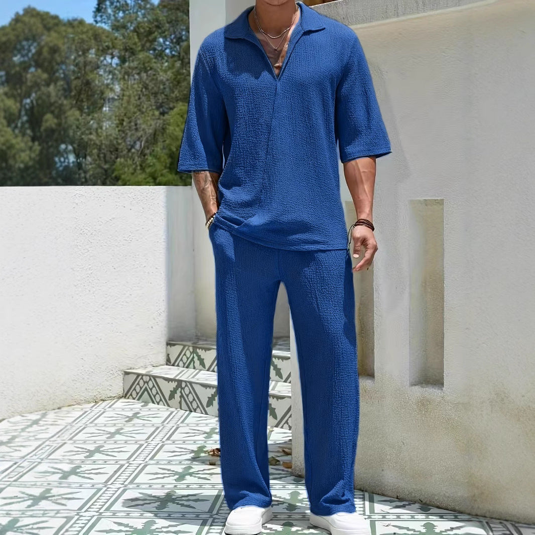 Ensemble 2 pièces Homme – Tissu gaufré chic & léger | Look vacances & urbain