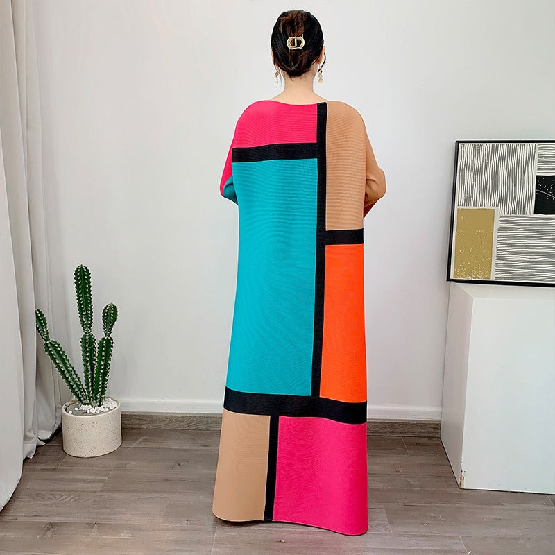 Robe Longue Femme Color Block – Élégance Audacieuse et Ultra-Confort