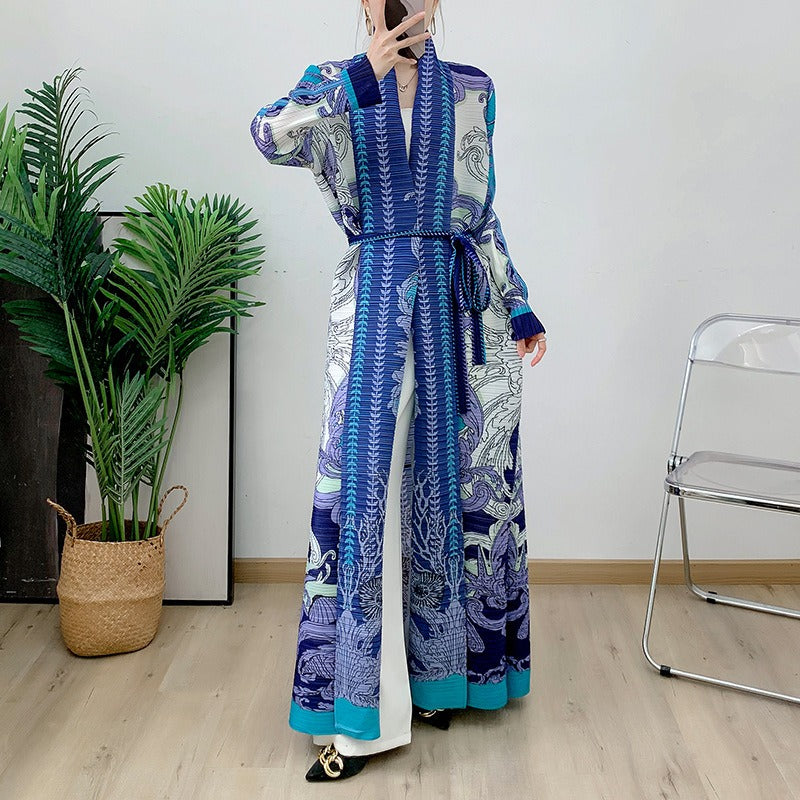 Robe Longue “Bleu Impérial” – Kimono Élégance & Détail Oriental Muslim