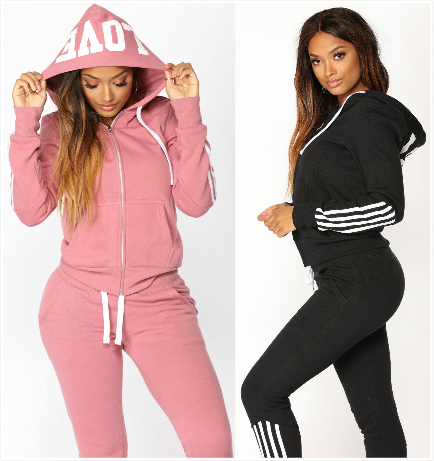 Ensemble Femme Luxe Streetwear – Jogging 2 Pièces avec Capuche & Rayures