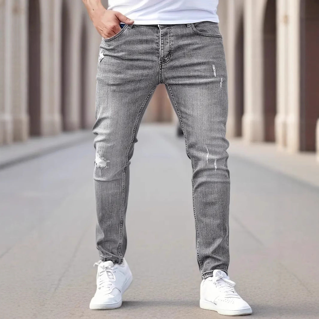 Jean slim homme déchiré léger – Style urbain casual chic, 3 couleurs