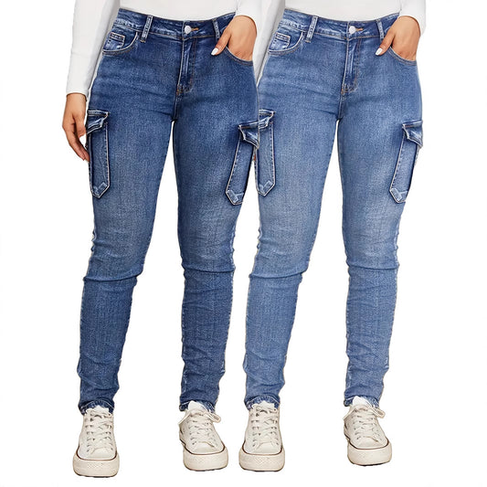 Jean cargo femme coupe skinny – Poches latérales stylées, denim stretch tendance
