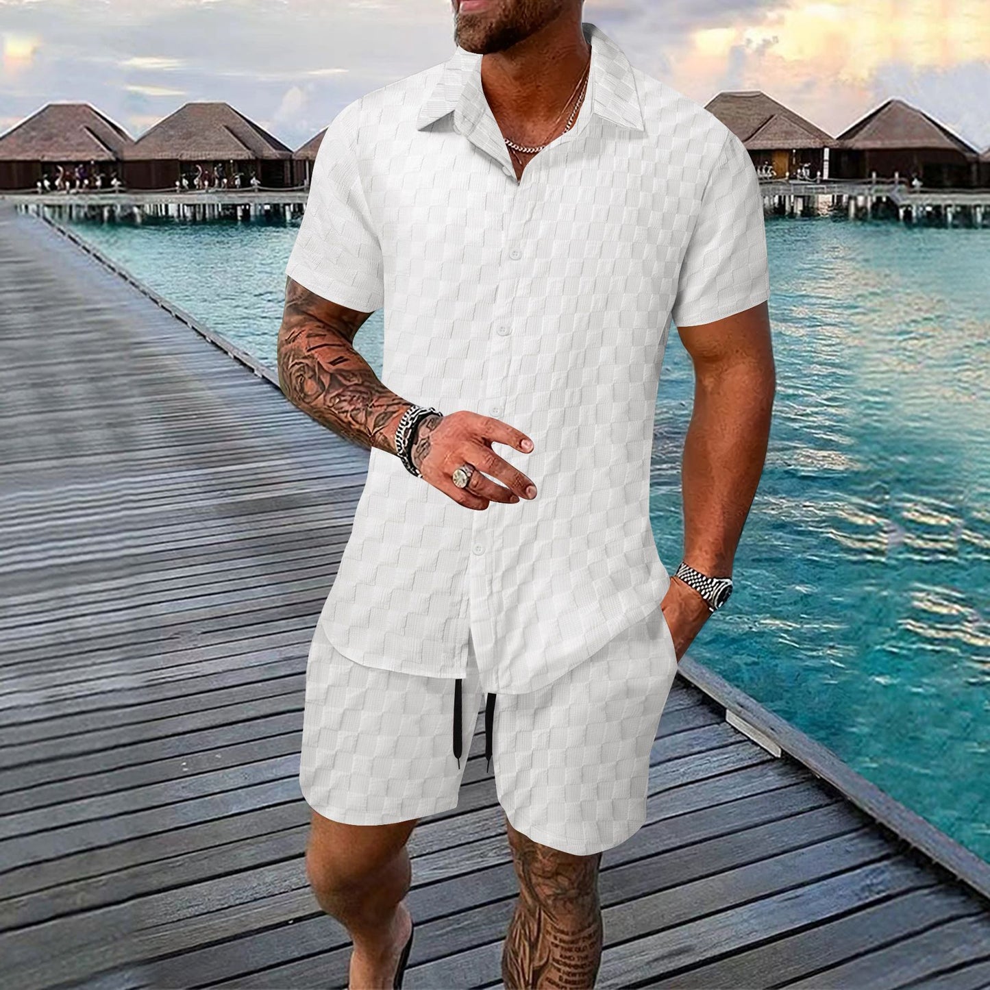 Ensemble Homme Été 2 Pièces – Chemise Boutonnée & Short | Look Bord de Mer 2025