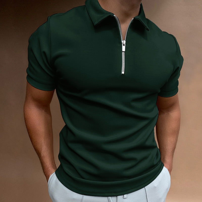 Polo homme col zippé court – Coupe ajustée, multicolores disponibles