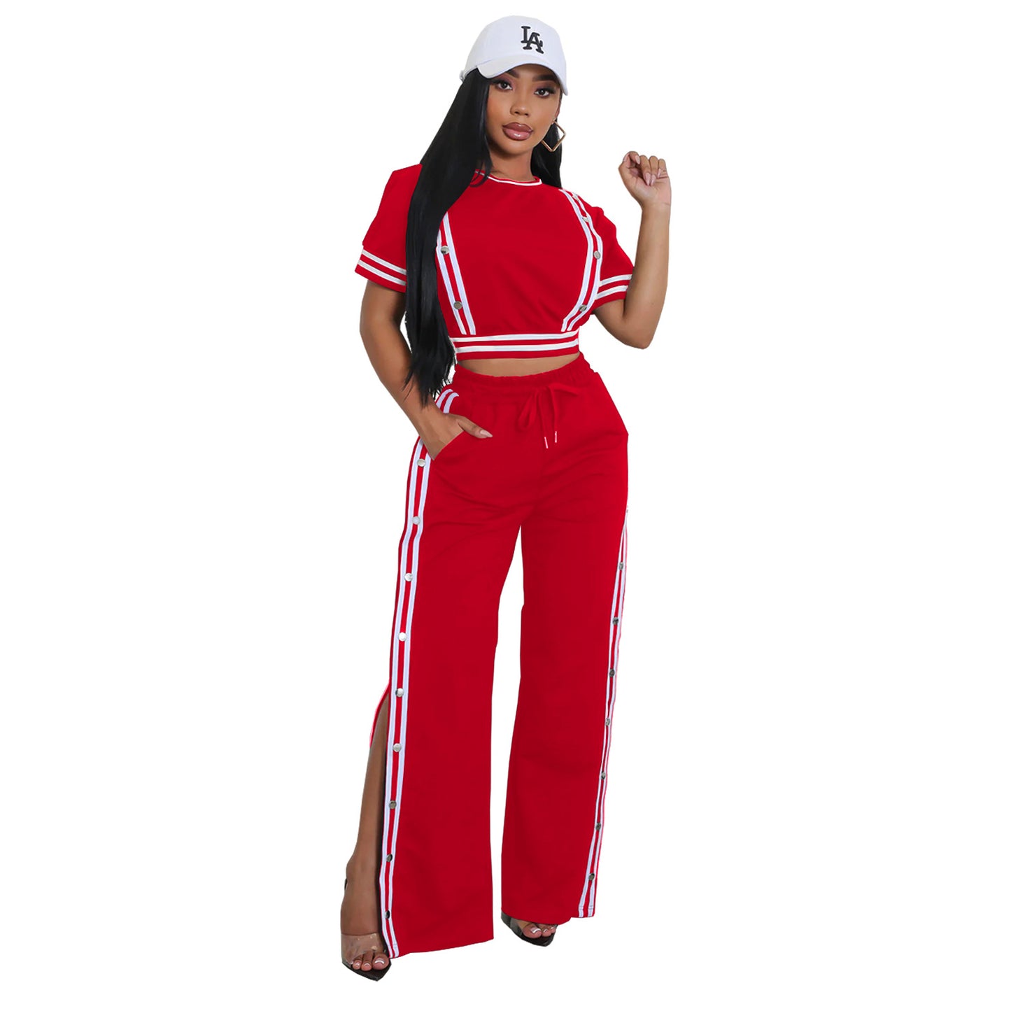 Ensemble Sportswear Femme – Crop Top + Pantalon Boutonné Fendu