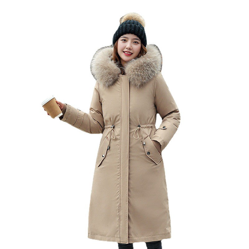 Manteau long d’hiver femme – Capuche fourrure & doublure chaude