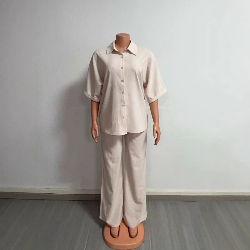 Ensemble Tendance Femme 2 pièces – Chemise ample + Pantalon fluide | Look chic & décontracté
