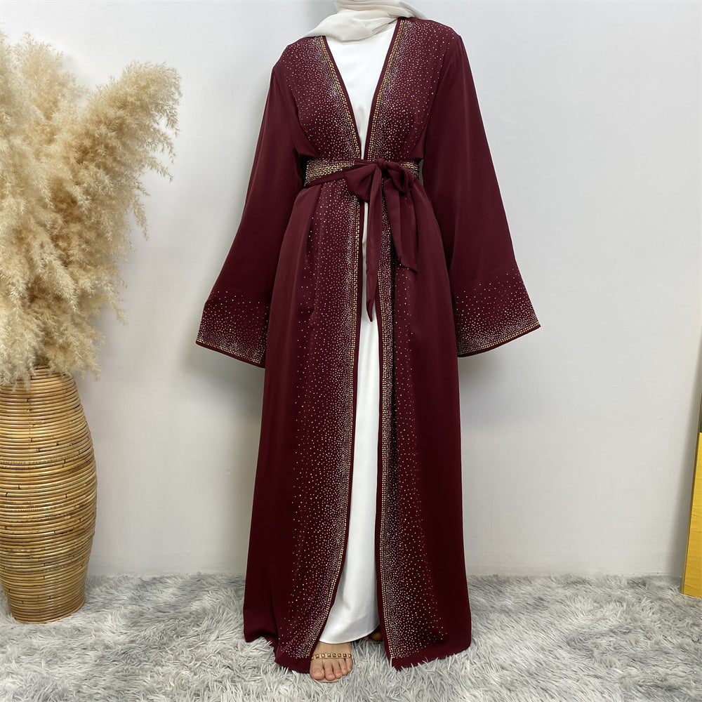 Abaya Premium Noire – Douce Éclat & Strass Drapés