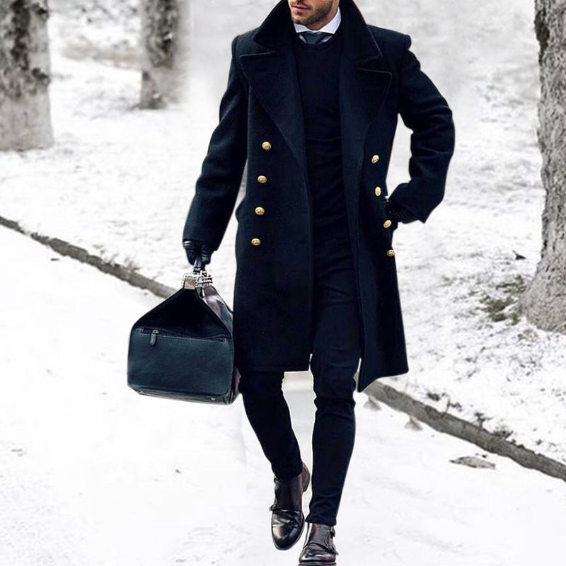 Manteau homme bleu marine style militaire – Élégance suprême & boutons dorés