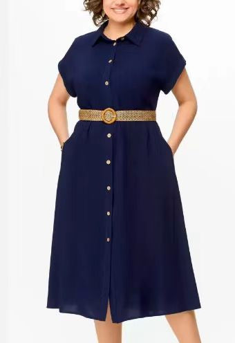 Robe chemise ceinturée – Style casual chic, grande taille, fluide & confortable