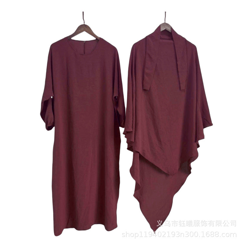 Jilbab 2 pièces fluide – Hijab long + robe ample | Rose poudré élégant
