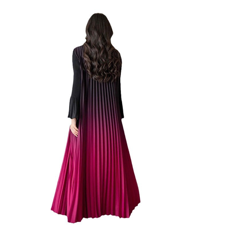 Abaya plissée élégante – Dégradé noir & bleu fumé 2025 Robe Longue Dégradée Plissée – Élégance Fluide & Moderne
