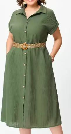 Robe chemise ceinturée – Style casual chic, grande taille, fluide & confortable