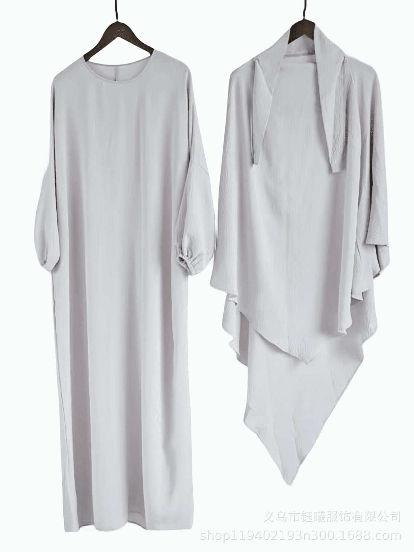 Jilbab 2 pièces fluide – Hijab long + robe ample | Rose poudré élégant
