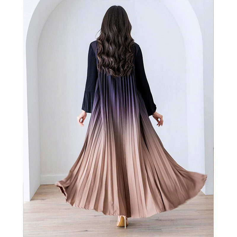 Abaya plissée élégante – Dégradé noir & bleu fumé 2025 Robe Longue Dégradée Plissée – Élégance Fluide & Moderne