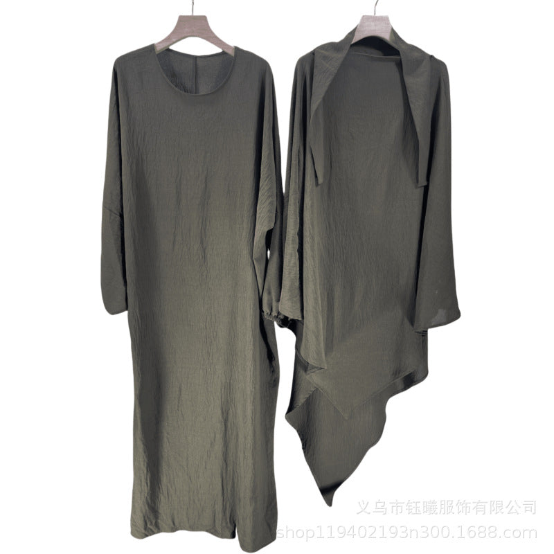 Jilbab 2 pièces fluide – Hijab long + robe ample | Rose poudré élégant